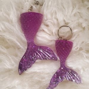 2 Resin purple glitter Mermaid tail keychains